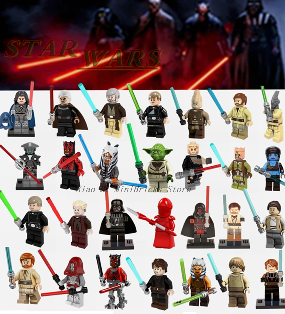 

Legoing Star Wars Figures Luke Obi-Wang Darth Vader Yoda Han Solo R2D2 Anakin The Last Jedi Legoings Starwars Blocks Doll Toys