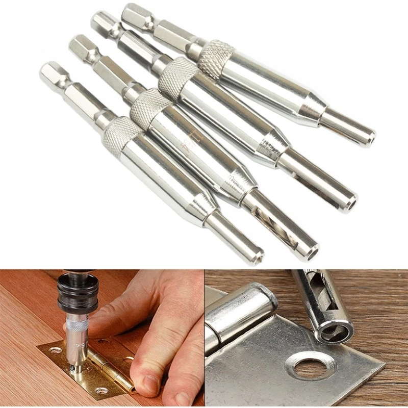 

4pc/set Hinge drilling Boring Hole Wood Hole opener Puncher Carpenter Woodworking Tools Self Centering Positioning Drill