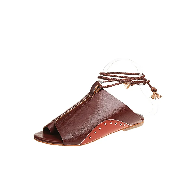 

2019 explosion models Europe and the United States wind rivet stitching large size lace Roman women's sandals spot wholesale