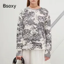 Runway Designer Sweaters 2018 Vintage Black Tiger zoo Print Sweater Women Long Sleeve Knitted Loose Pullover Sweater Runway Designer Sweaters 2018 Vintage Black Tiger zoo Print Sweater Women Long Sleeve Knitted Loose Pullover Sweater