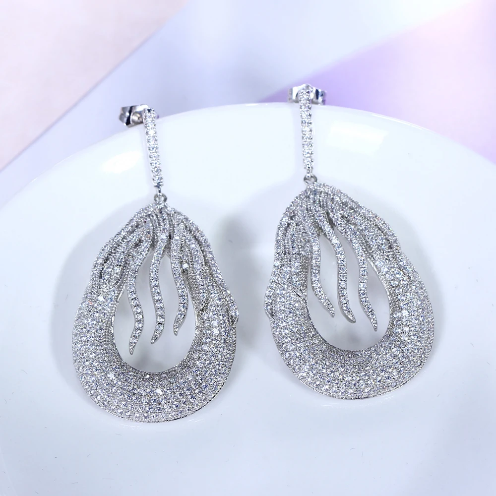 Long big water drop earrings micro pave zirconia crystal aretes female dangling earring Jewelry luxury jewellery for party