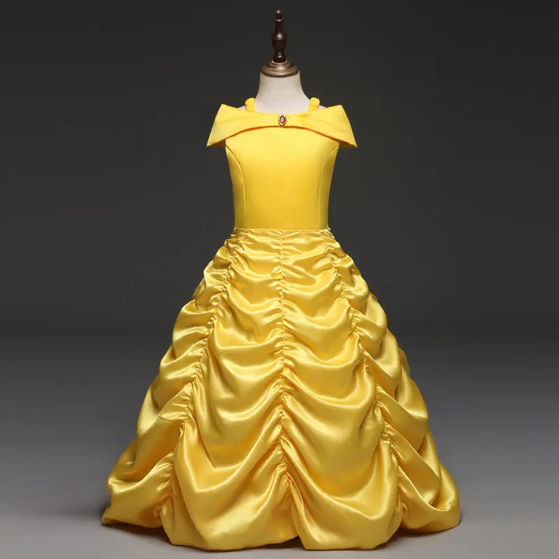 

Girls Cartoon Fancy Dress Kids Yellow Shoulder Princess Party Dress Beauty Cosplay Kid Long Dress Christmas Carnival Dress up