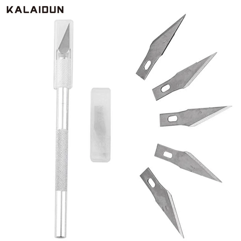 

KALAIDUN Non-Slip Metal Scalpel Knife Tools Kit Mobile Phone DIY Repair Hand Tools Cutter Engraving Craft knives + 5pcs Blades
