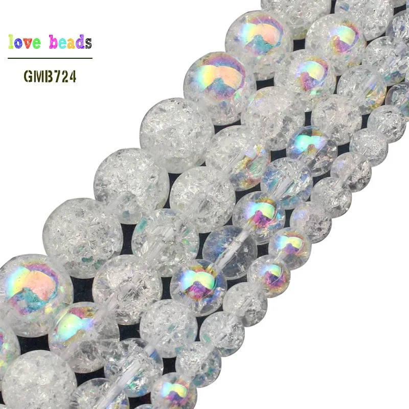 

6/8/10/12mm AB Color Snow Cracked Crystal Natural Stone Beads for Jewelry Making DIY Bracelet Necklace Wholesale