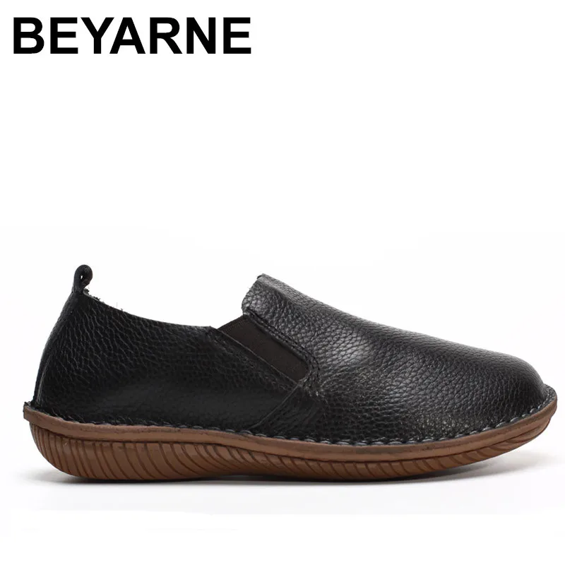 

BEYARNE Women's Shoes Genuine Leather Womens Flat Shoes Round toe Slip on Moccasins Shoes Black and White Spring Footwear