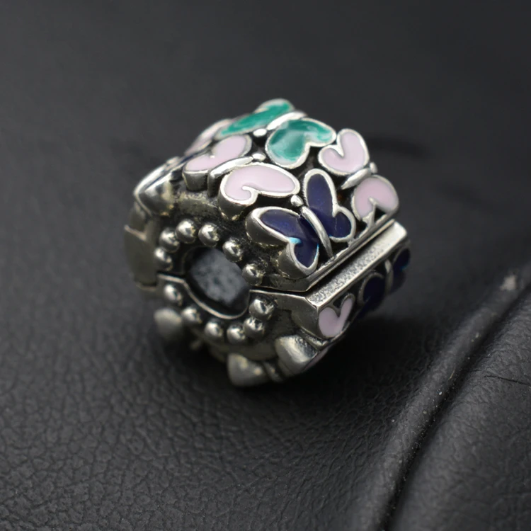 New 925 Sterling Silver Beads Charms Positioning Buckle Mix Enamel Butterfly Fixing Clip Cuff Bracelet Diy Jewelry | Украшения и