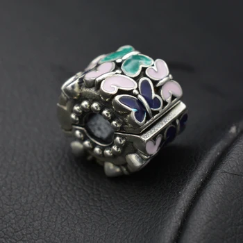 

New 925 Sterling Silver Beads Charms positioning buckle Mix Enamel Butterfly Fixing clip Beads Cuff Bracelet Diy Jewelry