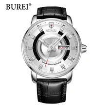 BUREI Men Mechanical Watch Calendar Automatic Genuine Leather Strap Fashion Casual Male Luminous Clcok Waterproof Wristwatches