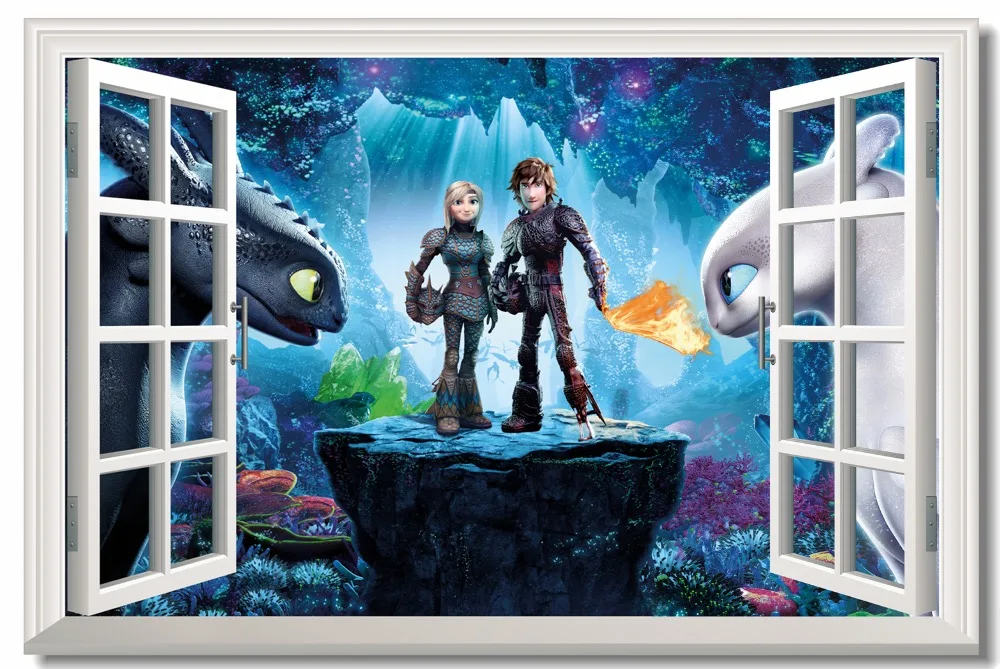 

Custom Printing Wall Decor Light Fury Night Fury Poster HTTYD 3D Wall Stickers Dragon Wallpaper Dining Room Nursery Decal #0867#