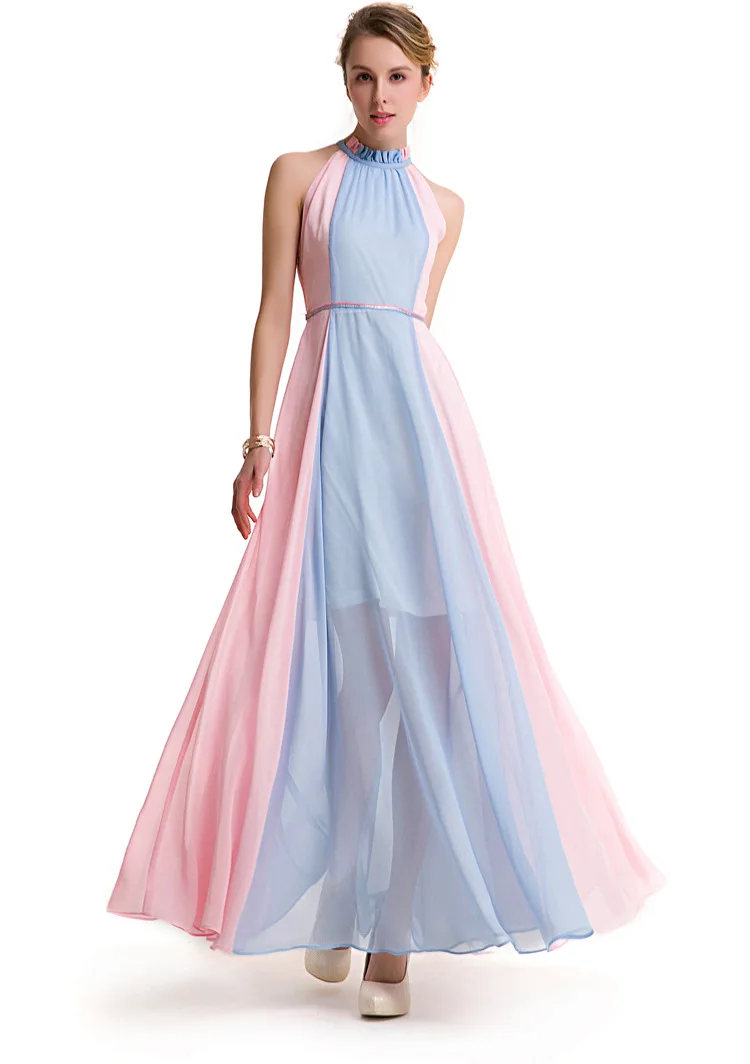 Halter Neck Color Block Maxi Dress Halter Neck Color Block Maxi Dress