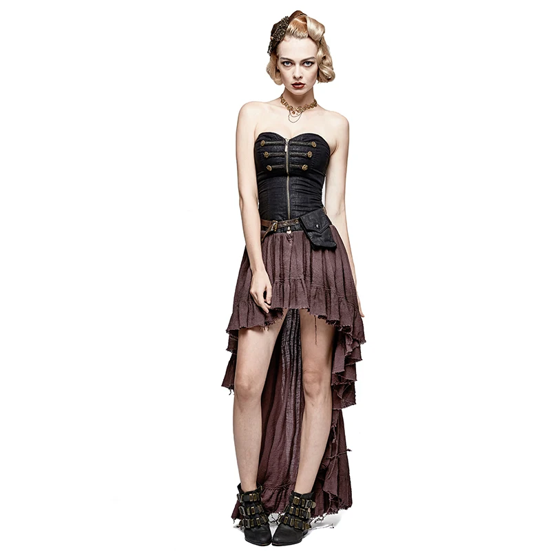 

Summer Vintage Design Steampunk Gothic Dress Women Strapless High Waist Corset Dresses Ladies Sexy Floor Dress Asymmetric