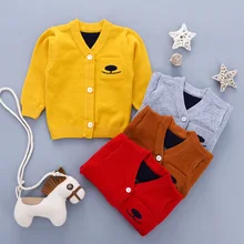 Осень Кардиган для мальчиков Повседневное Детский свитер для девочек с длинными рукавами и v-образной горловиной Детский свитер хлопок мягкий кардиган для мальчиков девочек Костюмы