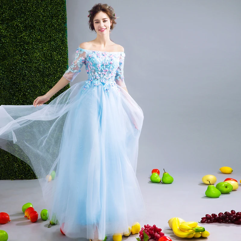 Beauty Emily tulle embroidery evening dresses A Line pearls Evening gown long backness flower print chiffon Homecoming dresses