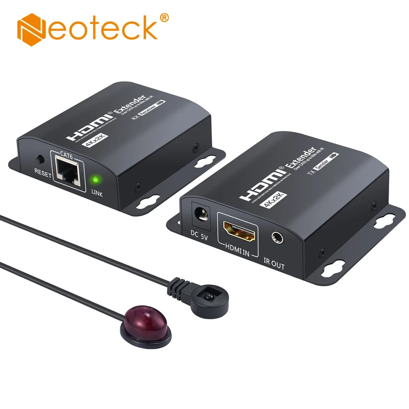 Neoteck 60 м HDMI Ретранслятор с ИК пультом дистанционного управления 4K 3D по RJ45 Cat6 Cat7