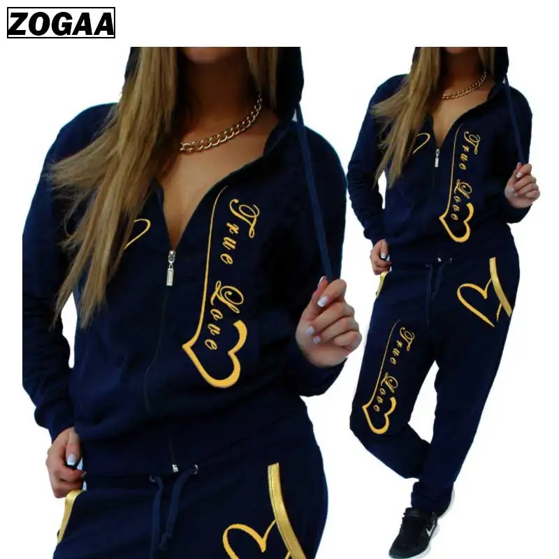 Cena ZOGAA moda damska dres dwuczęściowy zestaw odzież sportowa dla kobiet ubrania zimowe strój do fitnessu 2 sztuka garnitur dresy