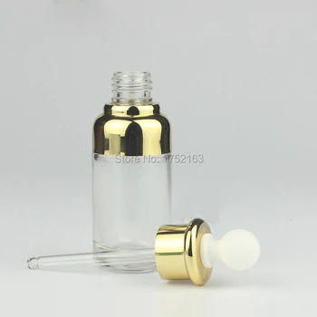 

50ml transparent glass dropper bottle with Gold collar white big bulb,Essential oil bottle,dropper glass bottle 50 pieces/lot