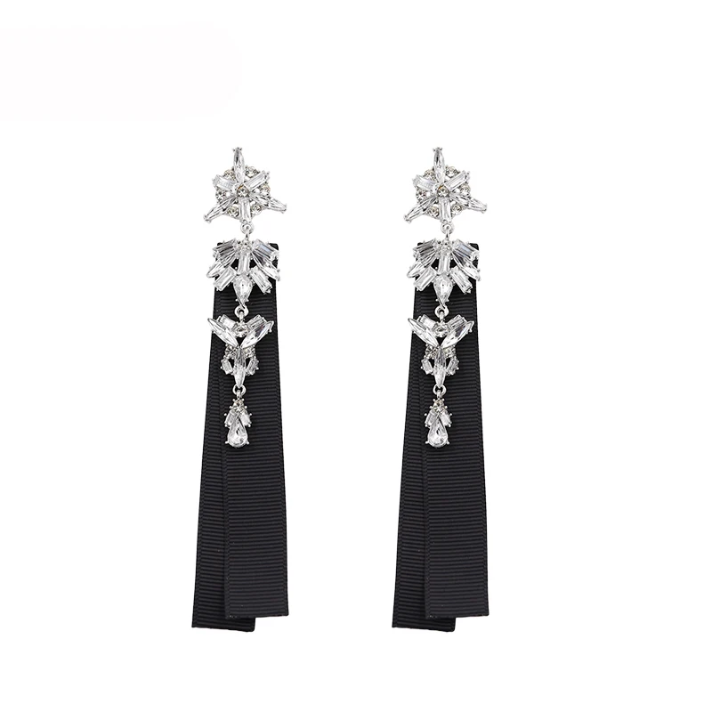 New design Crystal Ribbon Long Earrings For Women Rhinestone Drop