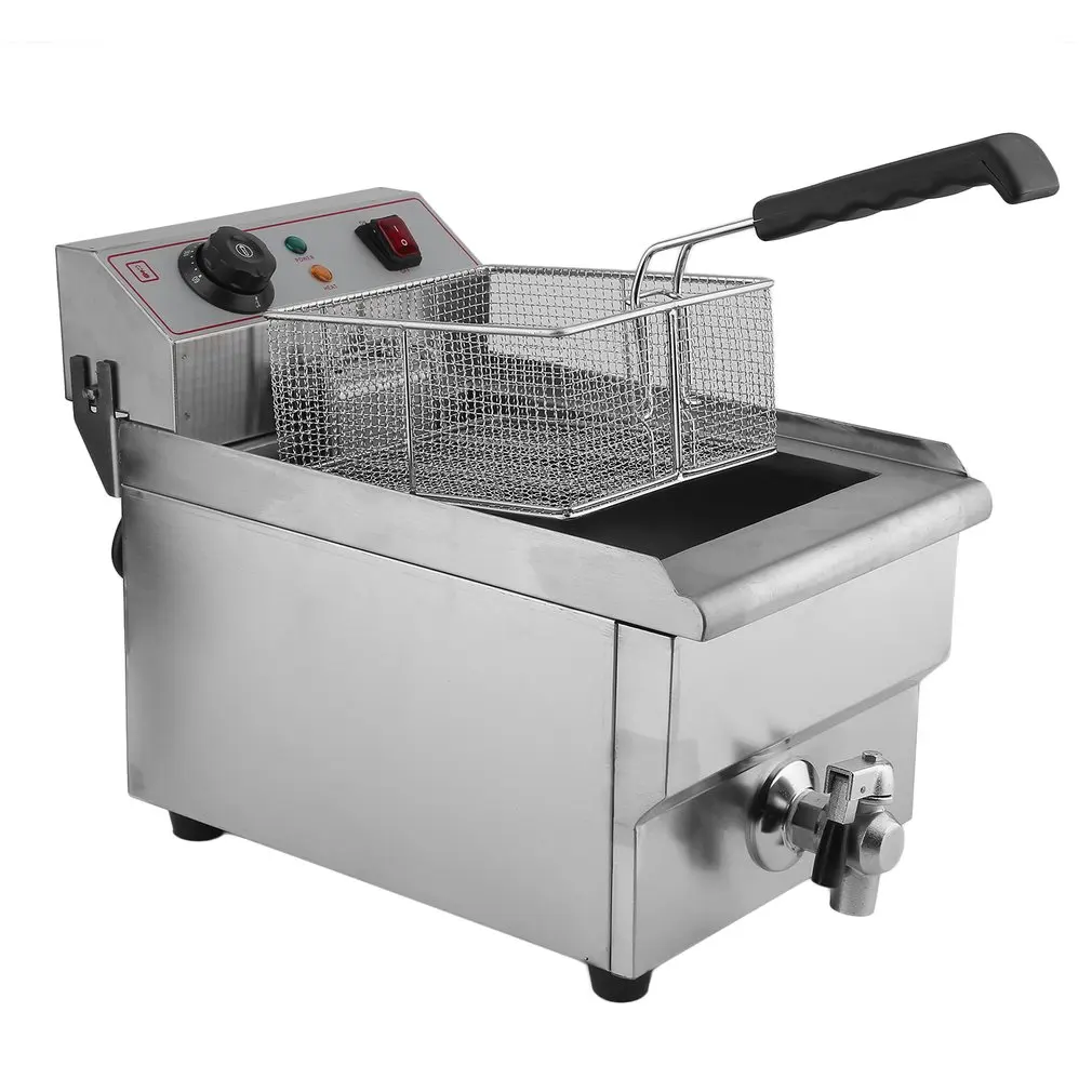 

Professional Commercial Electric Stainless Steel Deep Food Fryer Single Tank Cold Zone 10L Fried Chicken French Fries EU Plug