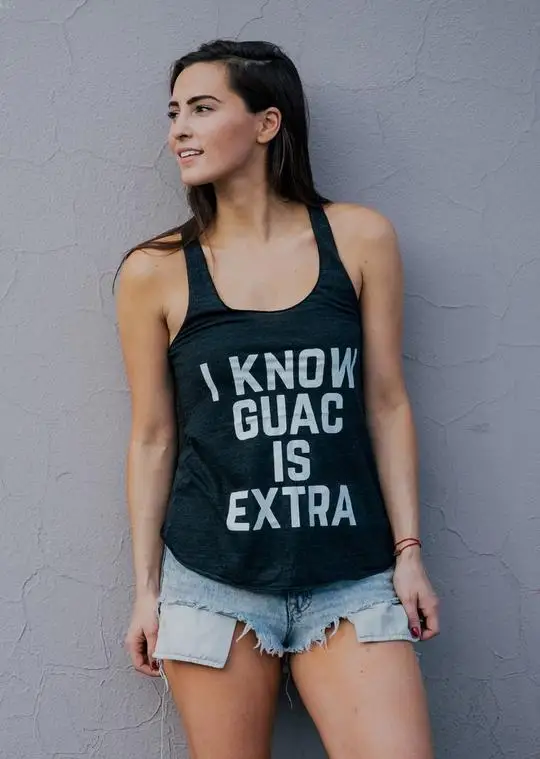 Майка I KNOW GUAC IS EXTRA Workout Tanks Top Good Vibes летняя Высококачественная Модная хлопковая