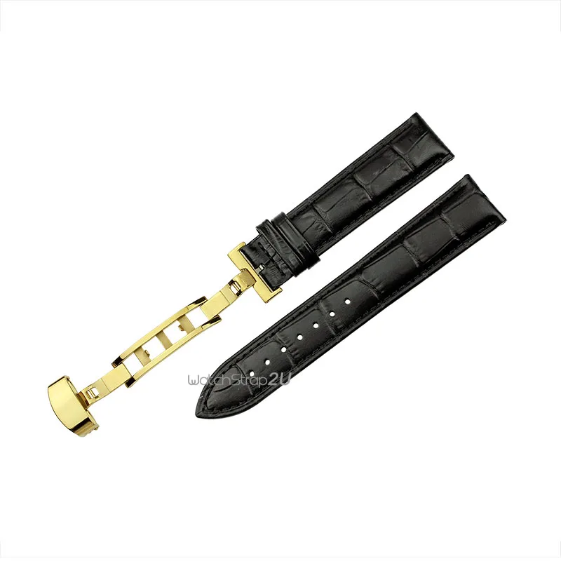 Fashion Alligator Crocodile Grain Genuine Leather Watch Band Strap Gold