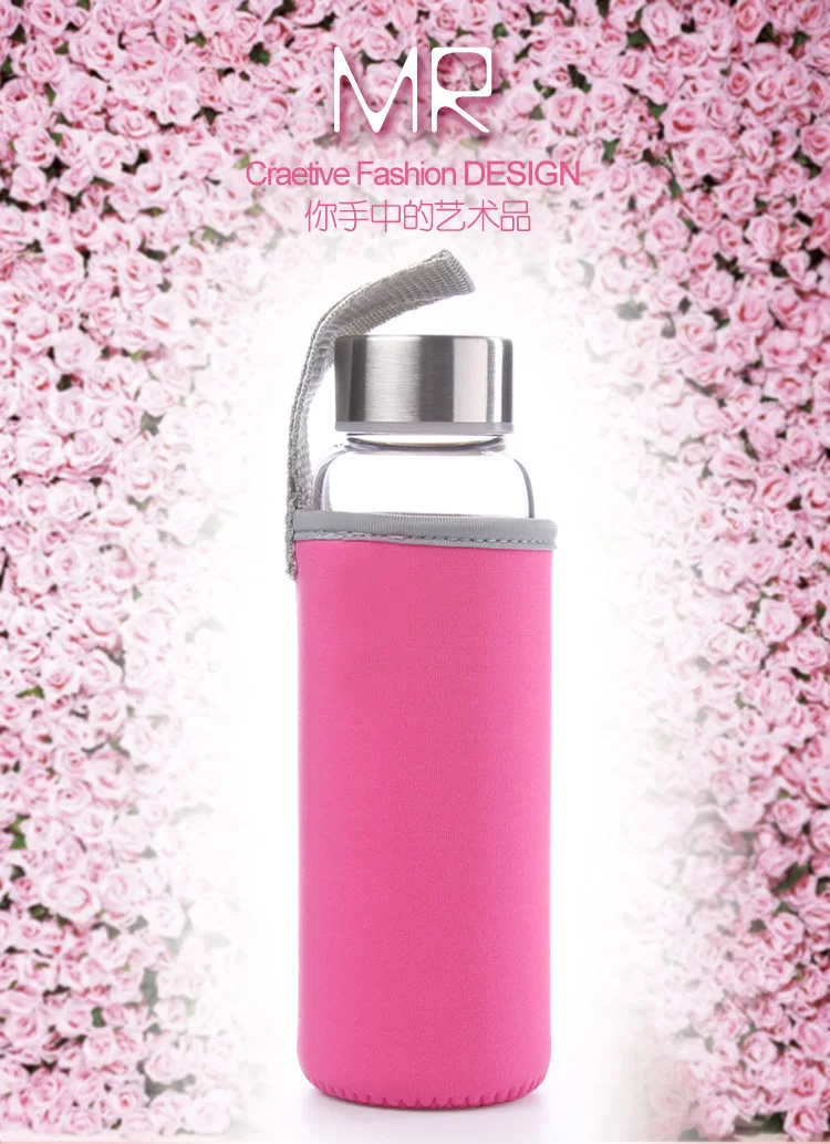 1PC Glass Sport Water Bottle With Protective Bag 280ml 420ml 550ml Fruit Outdoor Bike Bottles Excellent