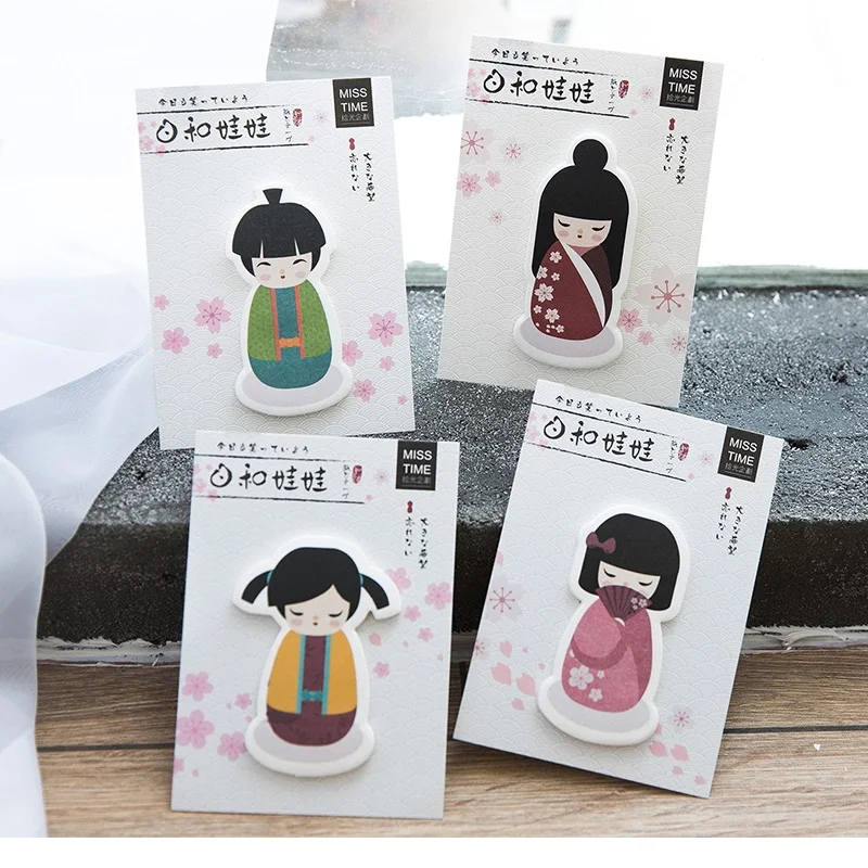 4 pcs Japanese Doll sticky note set 30 sheets memo pad post sticker for