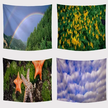 

Landscape Wall Tapestry Blue Sky Starfish Late Afternoon Sunshine Landscape 3D Beach Towel Living Room Picnic Mat Decor Blanket