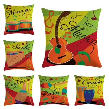 

Fashion Musical Guitar Instruments Throw Pillow Case Cover Soft Cotton Linen Pillowcases Home Office Decorative 45*45cm