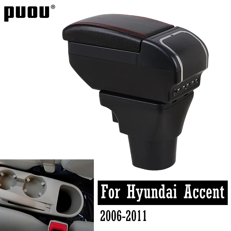 Для Hyundai Accent Verna 2006-2011 двухслойный pu кожаный подлокотник коробка большое пространство центральный магазин содержимое коробка с usb зарядка пепел