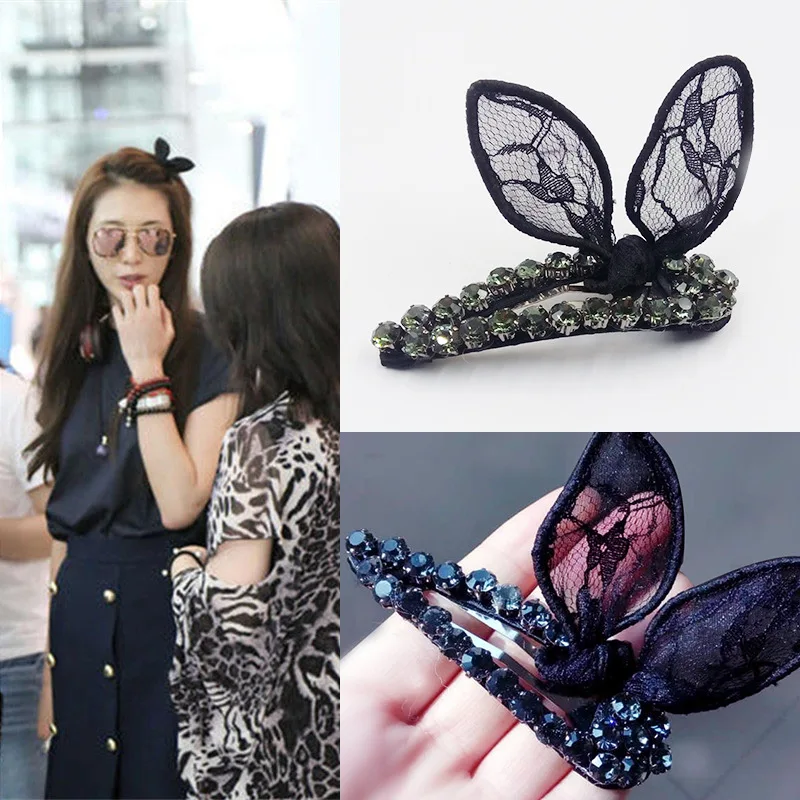 

Hair clips Hairpins Bunny Rabbit Ears Women Barrettes Lace Crystal Glitter Hair Accessories Girls Cute Barrettes