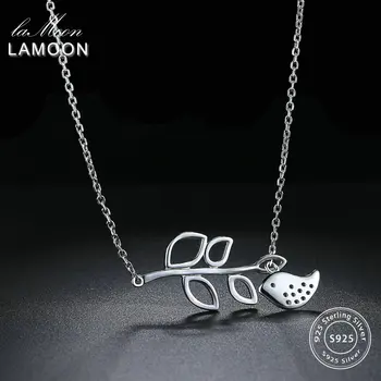

LAMOON 2018 New Leaf and Bird S925 Pendant Necklace 925 Sterling Silver Fine Jewelry for Women Wedding LMNY047
