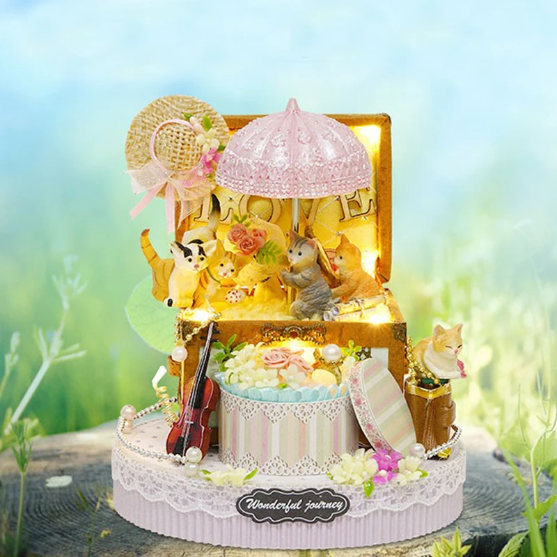 Tanie Diy zmontowane żywica Anime domki pozytywka mój sąsiad Totoro prezent urodzinowy Fantasy las cukierki figurka kota 1 sztuka