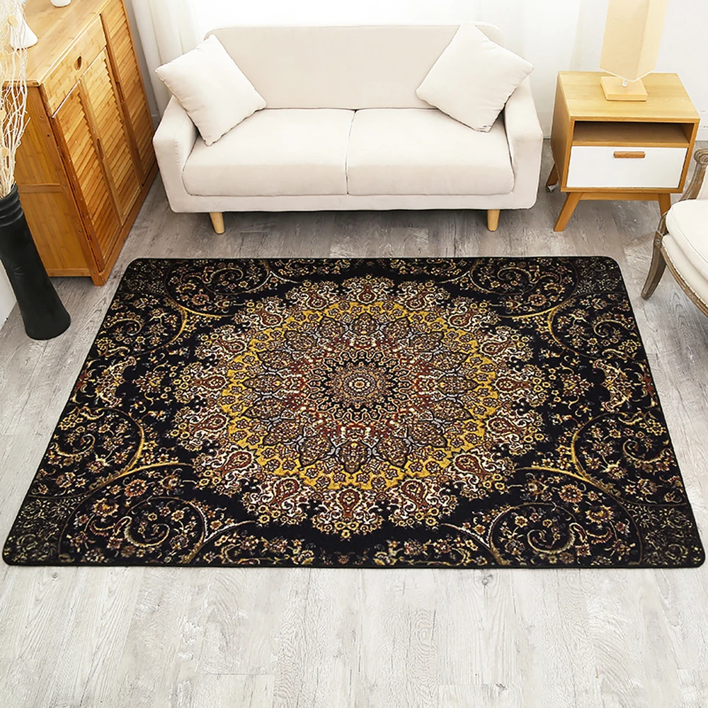 

Retro Fashion National Style Geometric Flower Pattern Tea Table Carpet Non-Slip Living Room Bedroom Rug Home Decorator Floor Rug