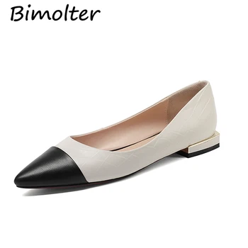 

Bimolter Genuine Leather Flat Shoes Woman Cow Leather Loafers Spring Summer Elegant White Casual Shoes Women Flats LFYA001