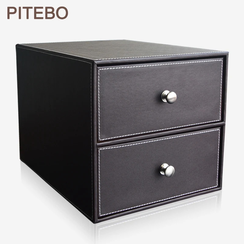 Pitebo коричневый 2 Выдвижных Ящика кожаный офисный письменный стол Шкаф для документов Организатор Файл Документа ящик для хранения