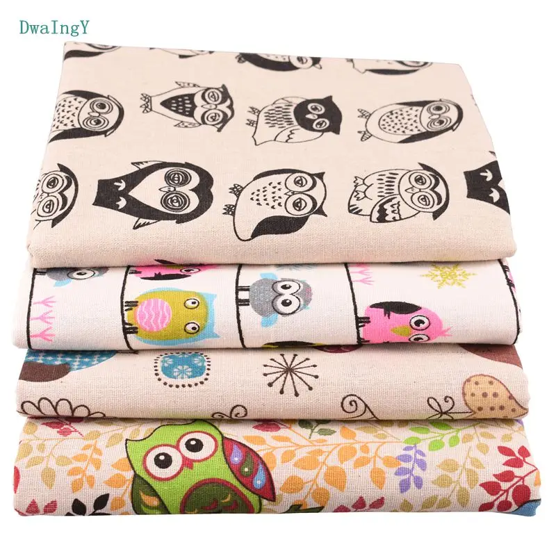 DwaIngY 4 шт./партия, серия Совы 45x50 см/шт. хлопок и лен с принтом, ткань для лоскутного шитья, сумки, материал 01