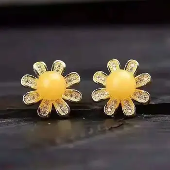 

Fidelity natural 6mm yellow amber s925 sterling silver flowers stud earrings fine jewelry for women Natural yellow gemstone