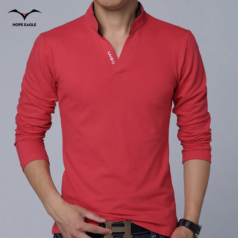 2019 New Spring & Autumn Mens Clothing Male t Shirts V-Neck Slim Fit Long Sleeve Tops Tees Man Casual TShirt plus size 5XL