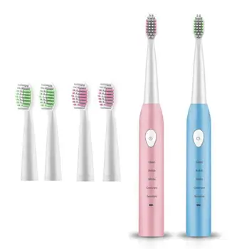 

Electric Toothbrush Sonic Tooth Brush Smart Timer Safety Waterproof Rechargeable For Adults With 4 Replacement Heads