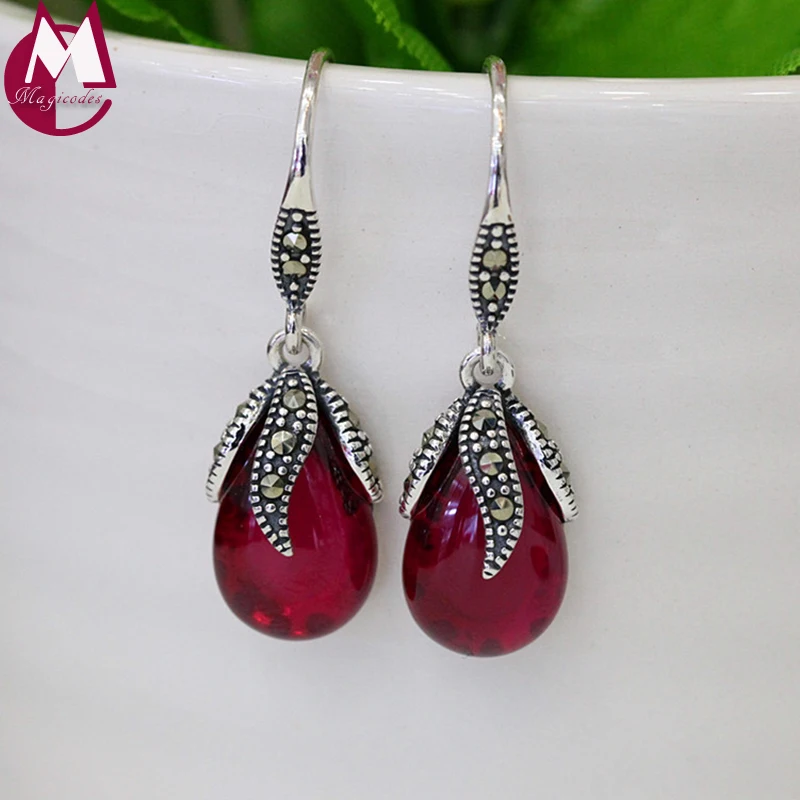 Luxury Red Jade Drop Earrings For Women 100 925 Sterling Silver
