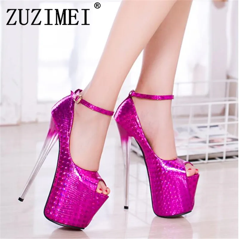 

zapatos Plus size :42 43 Stiletto Catwalk Shows Nightclub Sexy 19cm High-heeled Shoes woman Patent Leather Sandals female Pumps