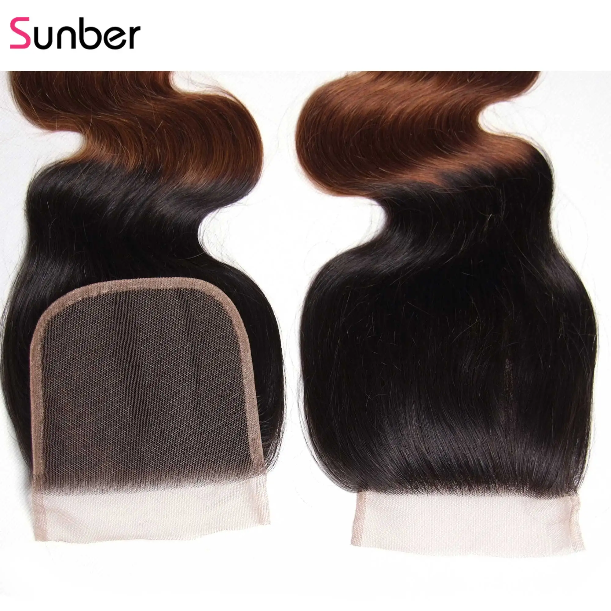 Sunber Hair 3/4 Ombre пряди с закрытием Remy человеческие волосы для наращивания 16-26 дюймов T1B/4/27 Pervuian пряди волос с закрытием