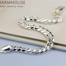 Charmhouse Твердые 925 серебряные браслеты для мужчин 10 мм звено цепи браслет на запястье женский браслет свадебные ювелирные изделия