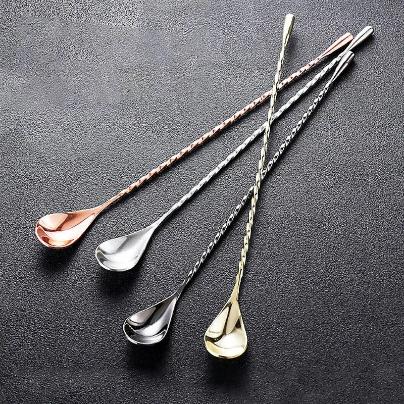 

30cm Bar Spoons Bright Stainless Steel Mixing Spoon Bar Cocktail Bar Tools Spiral Pattern Bar Teadrop Spoon Stir Spoon