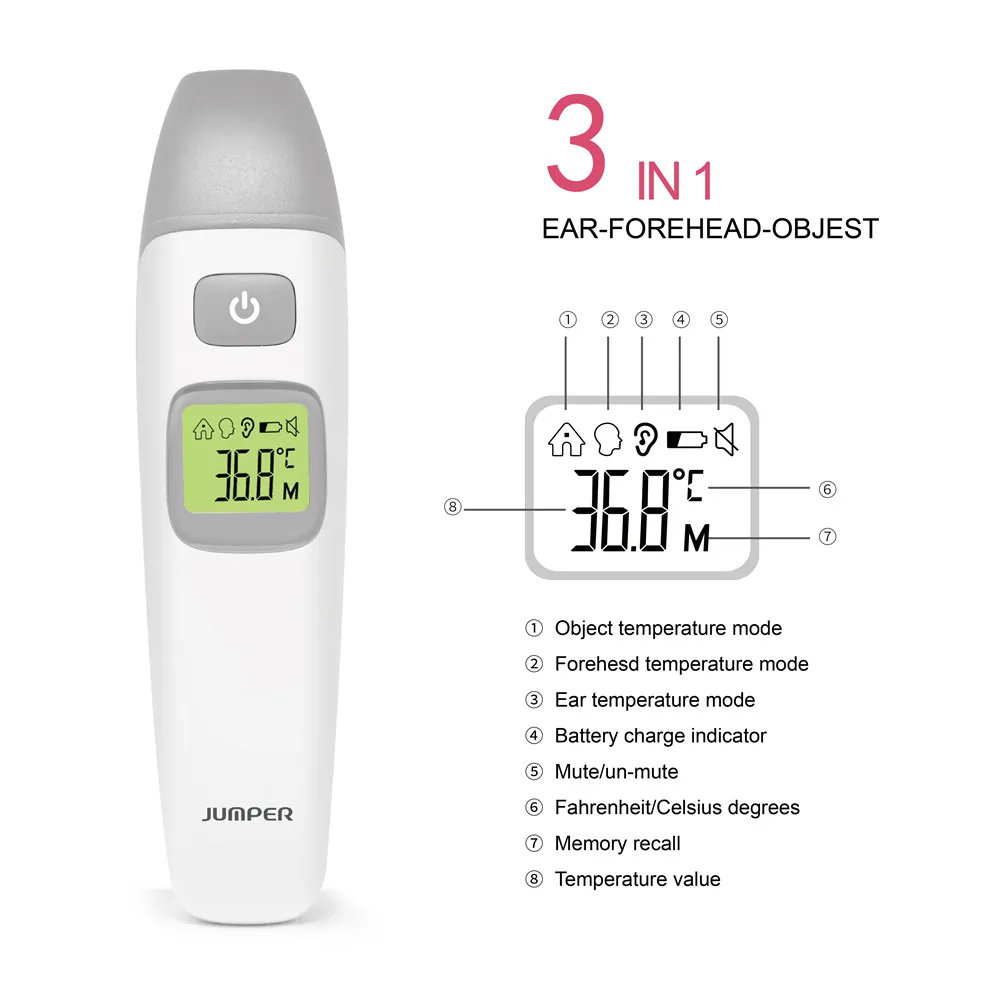 Digital LCD IR Infrared Thermometer Gun Laser Non-contact Baby Forehead Body Surface Eardrum Temperature instruments JPD-FR408 (13)