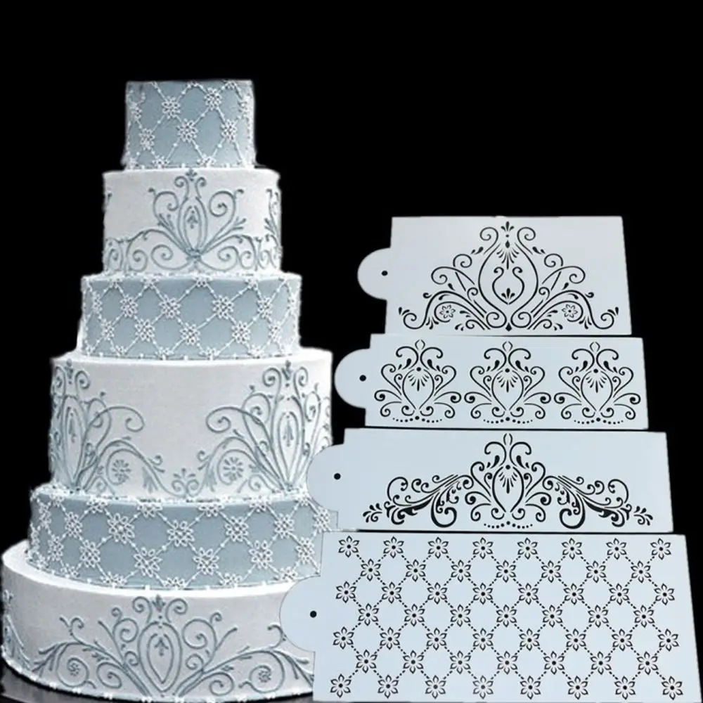 

4PCS/Set Plastic Cake Stencil Template Mold Princess Lace Flower Cupcake Cookie Bakeware Fondant DIY Kitchen Tools Accessories