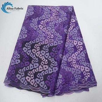 

Popular purple color high quality French lace fabrics 2018 African tulle lace fabric Embroidered with Stones for Dresses,Clothes