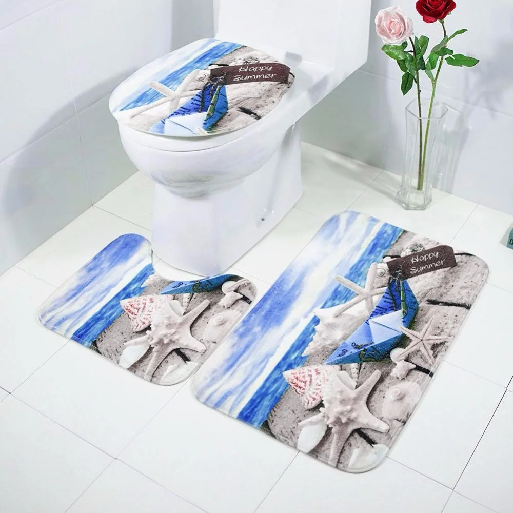 Anti-Slip Flannel Bathroom Mat Set-2