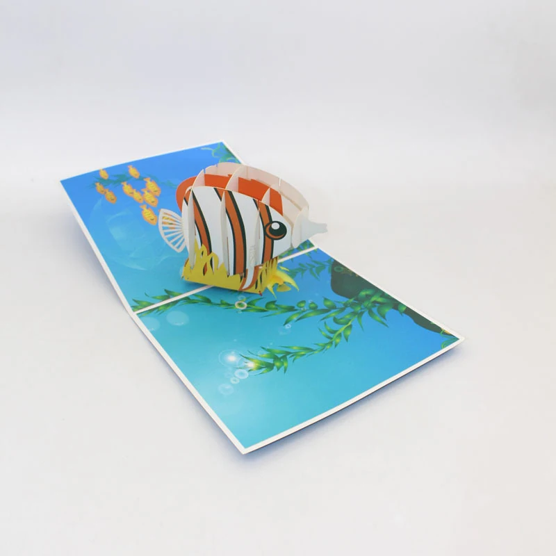  3D Laser Cut Handmade Colorful Cartoon Ocean Flounder Paper Invitation Greeting Card Postcard Kids  - 33021047041