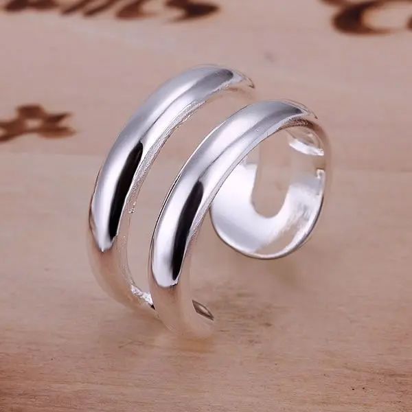 

R038 Hot sale free shipping silver fine jewelry,Wholesale 925-Sterling-Silver charms fashion Double Line Ring-Opened /bea